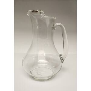 Vintage Clear Glass 1LT Pitcher Monogrammed Ice Lip Pitcher with Calligraphy E